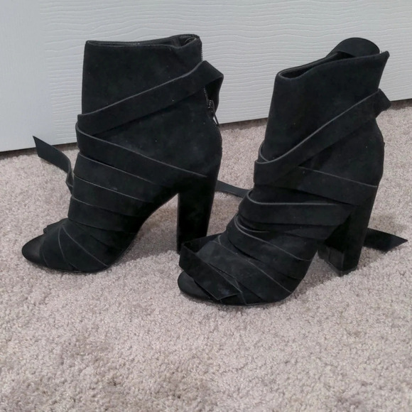 Aldo Suede Heeled Booties strappy peep toe 6.5 - Picture 1 of 9
